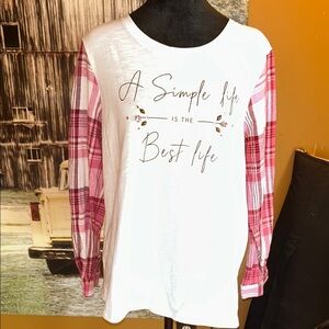 Upcycled flannel Sleeve Women's Top - White and Pink